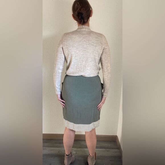 Lafayette 148 Skirt 100% Silk Olive Taupe Pockets Elastic Waist - Picture 6 of 11